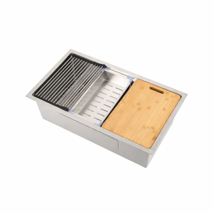 Accesorries: 1. Strainer 2. Drying Rack 3. Cutting Board 4. Colander 5. Bottom Grid